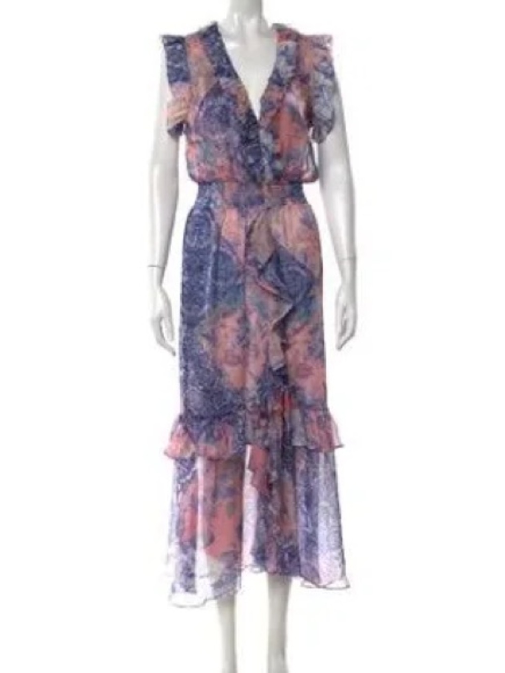 Misa Los Angeles Pink & Purple Floral Ruffle Maxi Dress